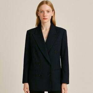 Vintage Navy Blue Wool Cashmere Womens Blazer Jacket